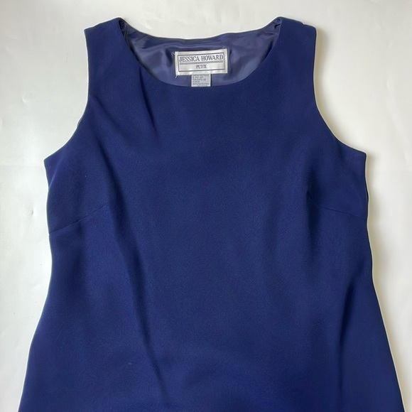 Jessica Howard Navy Blue Sleeveless Dress Size 6 Petit Bias Cut Pull On BoatNeck - Picture 3 of 15